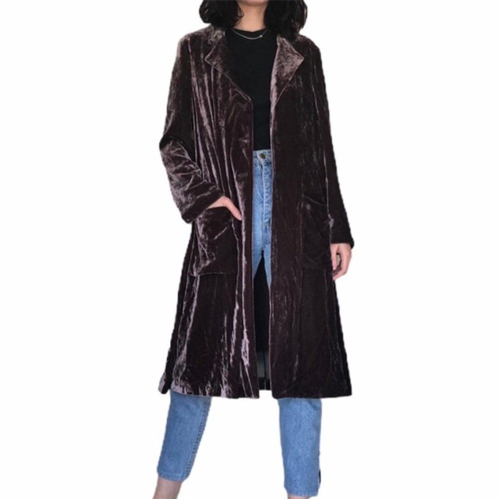 J. Jill Crushed Velvet Silk Duster Coat Jacket XS